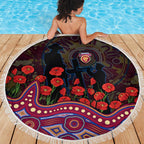 Brisbane Lions ANZAC Day Beach Blanket Indigenous Dot Art with Poppy Flower Tribute