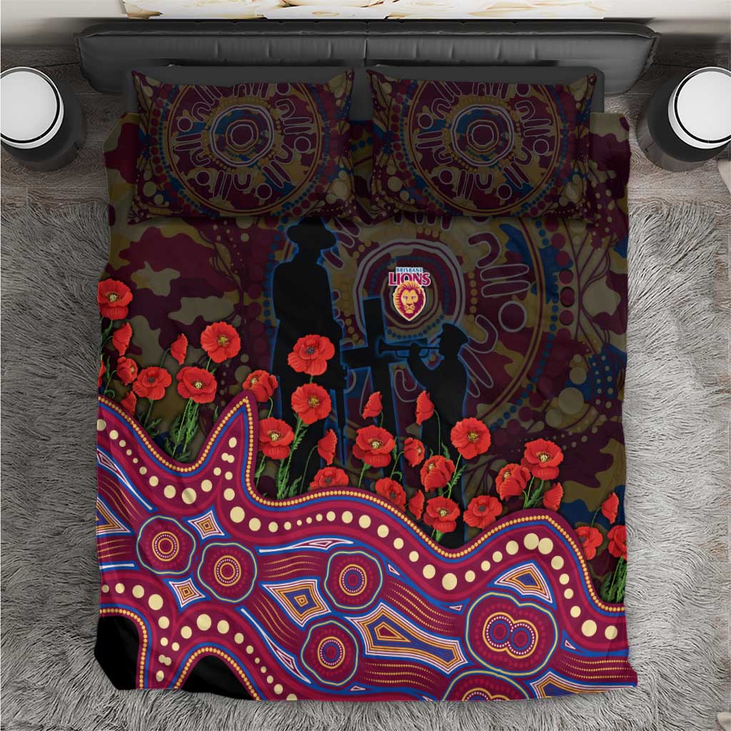 Brisbane Lions ANZAC Day Bedding Set Indigenous Dot Art with Poppy Flower Tribute