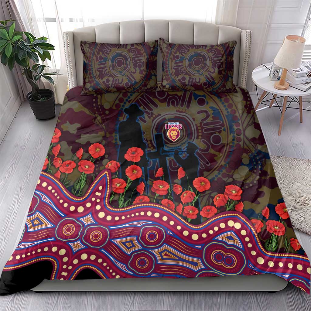 Brisbane Lions ANZAC Day Bedding Set Indigenous Dot Art with Poppy Flower Tribute