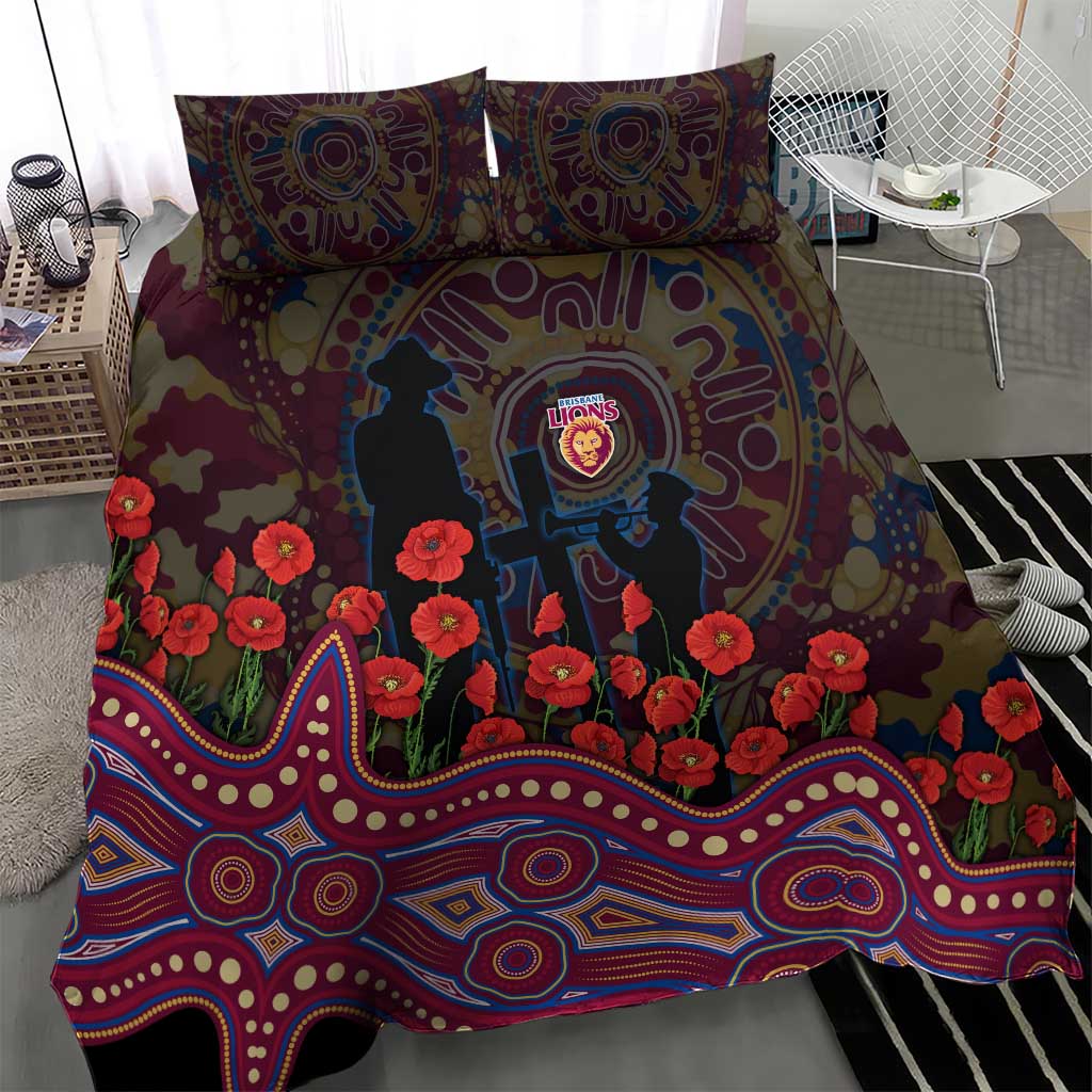 Brisbane Lions ANZAC Day Bedding Set Indigenous Dot Art with Poppy Flower Tribute