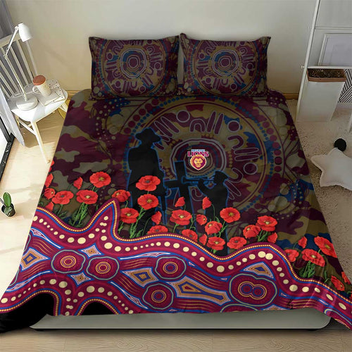 Brisbane Lions ANZAC Day Bedding Set Indigenous Dot Art with Poppy Flower Tribute
