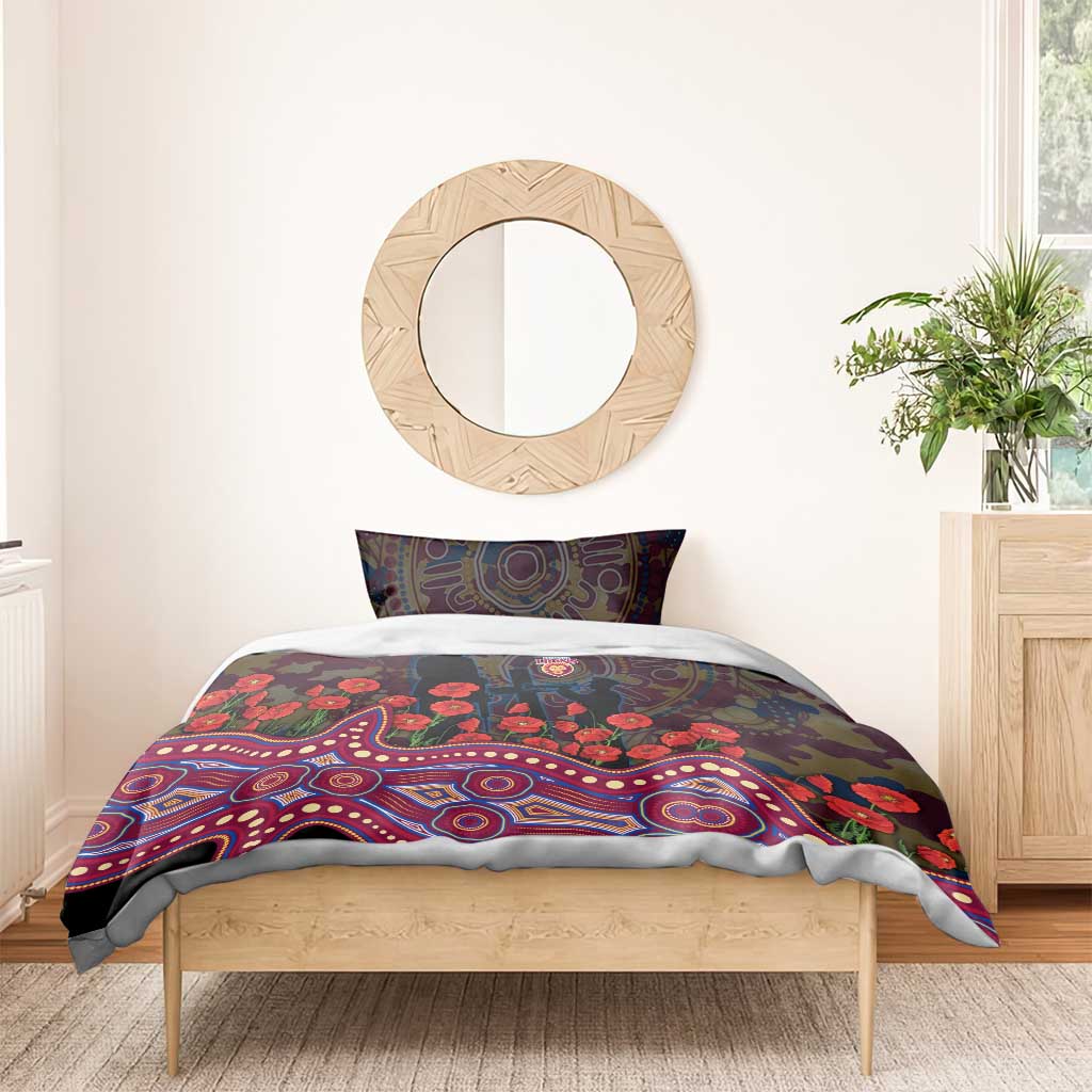 Brisbane Lions ANZAC Day Bedding Set Indigenous Dot Art with Poppy Flower Tribute