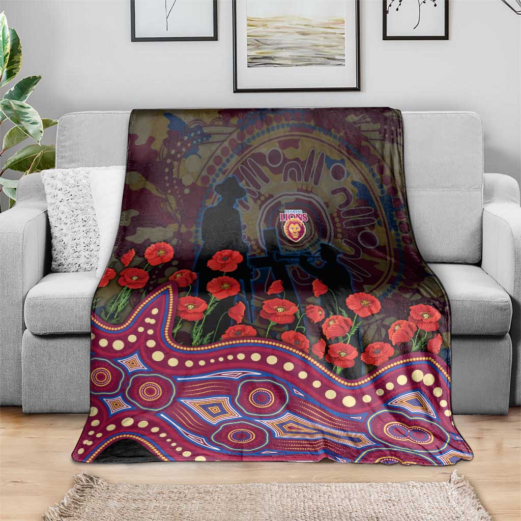 Brisbane Lions ANZAC Day Blanket Indigenous Dot Art with Poppy Flower Tribute