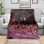 Brisbane Lions ANZAC Day Blanket Indigenous Dot Art with Poppy Flower Tribute