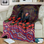 Brisbane Lions ANZAC Day Blanket Indigenous Dot Art with Poppy Flower Tribute