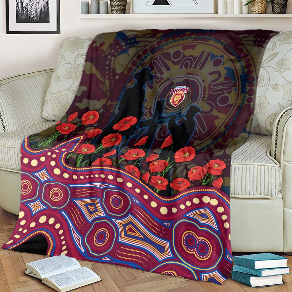 Brisbane Lions ANZAC Day Blanket Indigenous Dot Art with Poppy Flower Tribute
