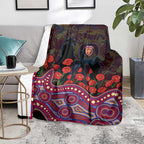 Brisbane Lions ANZAC Day Blanket Indigenous Dot Art with Poppy Flower Tribute