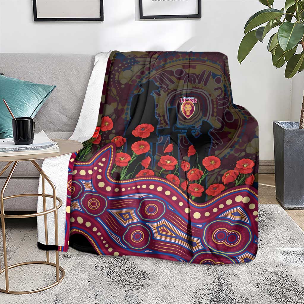 Brisbane Lions ANZAC Day Blanket Indigenous Dot Art with Poppy Flower Tribute