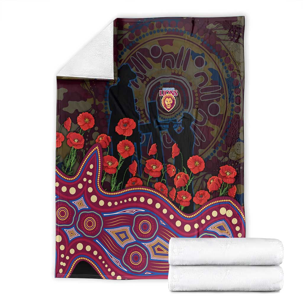 Brisbane Lions ANZAC Day Blanket Indigenous Dot Art with Poppy Flower Tribute