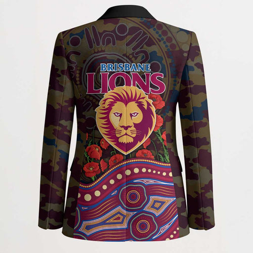 Brisbane Lions ANZAC Day Blazer Indigenous Dot Art with Poppy Flower Tribute