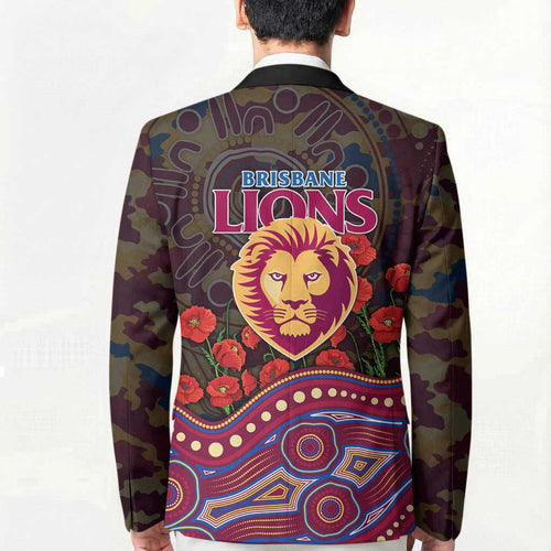Brisbane Lions ANZAC Day Blazer Indigenous Dot Art with Poppy Flower Tribute