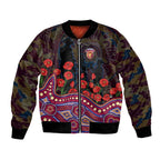 Brisbane Lions ANZAC Day Bomber Jacket Indigenous Dot Art with Poppy Flower Tribute