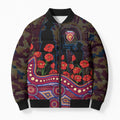 Brisbane Lions ANZAC Day Bomber Puffer Jacket Indigenous Dot Art with Poppy Flower Tribute