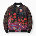 Brisbane Lions ANZAC Day Bomber Puffer Jacket Indigenous Dot Art with Poppy Flower Tribute