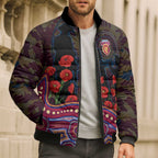 Brisbane Lions ANZAC Day Bomber Puffer Jacket Indigenous Dot Art with Poppy Flower Tribute