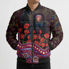 Brisbane Lions ANZAC Day Bomber Puffer Jacket Indigenous Dot Art with Poppy Flower Tribute