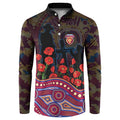 Brisbane Lions ANZAC Day Button Sweatshirt Indigenous Dot Art with Poppy Flower Tribute