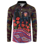 Brisbane Lions ANZAC Day Button Sweatshirt Indigenous Dot Art with Poppy Flower Tribute