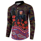Brisbane Lions ANZAC Day Button Sweatshirt Indigenous Dot Art with Poppy Flower Tribute