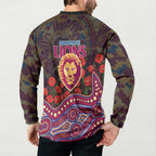 Brisbane Lions ANZAC Day Button Sweatshirt Indigenous Dot Art with Poppy Flower Tribute
