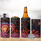 Brisbane Lions ANZAC Day 4 in 1 Can Cooler Tumbler Indigenous Dot Art with Poppy Flower Tribute