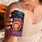 Brisbane Lions ANZAC Day 4 in 1 Can Cooler Tumbler Indigenous Dot Art with Poppy Flower Tribute