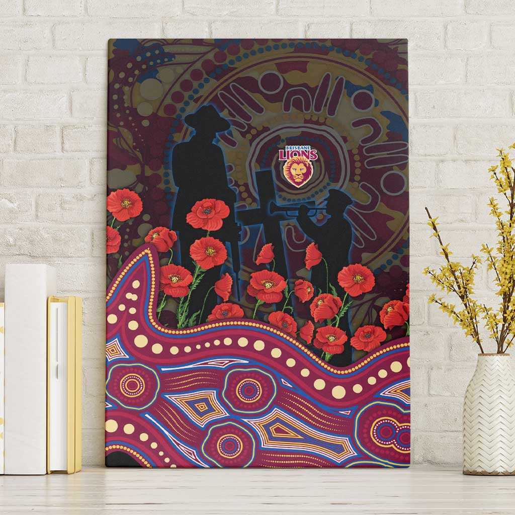 Brisbane Lions ANZAC Day Canvas Wall Art Indigenous Dot Art with Poppy Flower Tribute