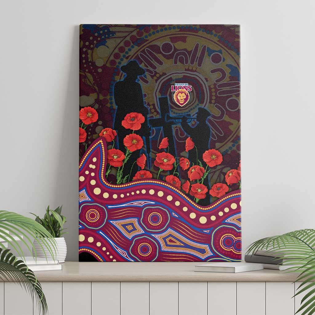 Brisbane Lions ANZAC Day Canvas Wall Art Indigenous Dot Art with Poppy Flower Tribute