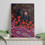 Brisbane Lions ANZAC Day Canvas Wall Art Indigenous Dot Art with Poppy Flower Tribute