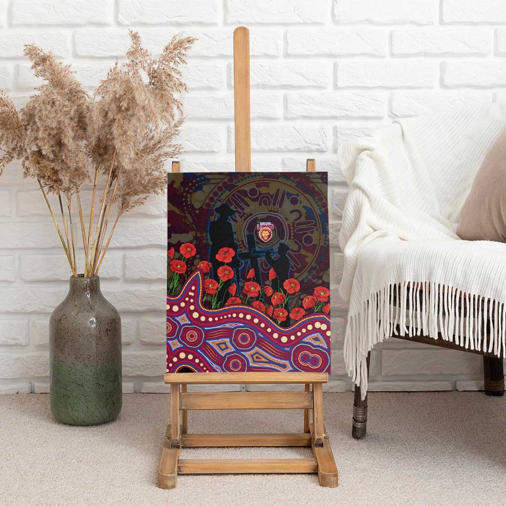 Brisbane Lions ANZAC Day Canvas Wall Art Indigenous Dot Art with Poppy Flower Tribute