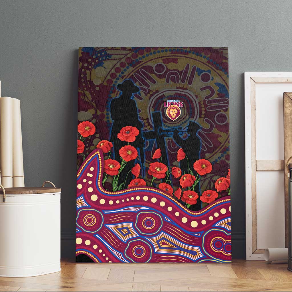 Brisbane Lions ANZAC Day Canvas Wall Art Indigenous Dot Art with Poppy Flower Tribute