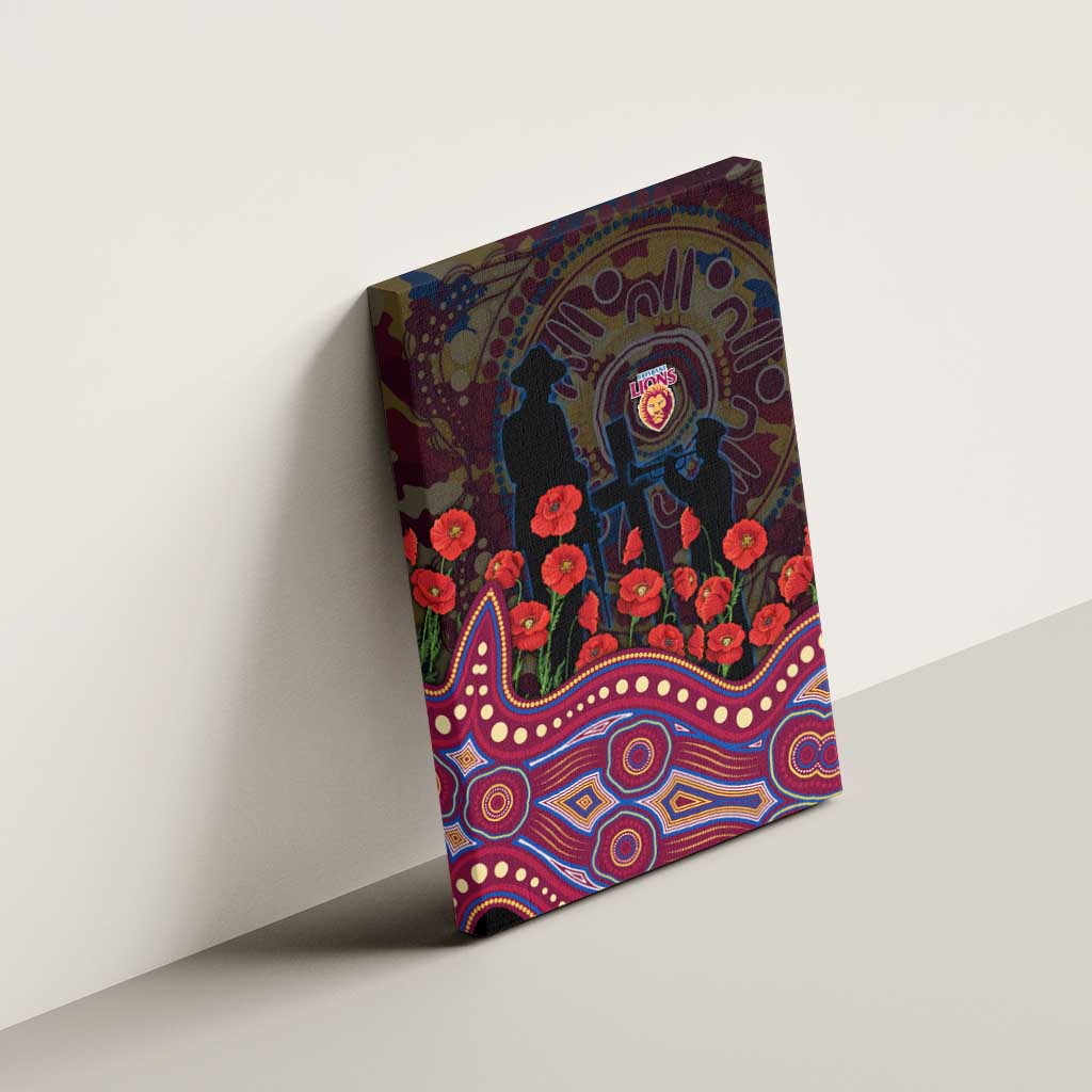 Brisbane Lions ANZAC Day Canvas Wall Art Indigenous Dot Art with Poppy Flower Tribute