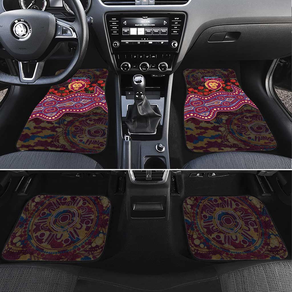 Brisbane Lions ANZAC Day Car Mats Indigenous Dot Art with Poppy Flower Tribute
