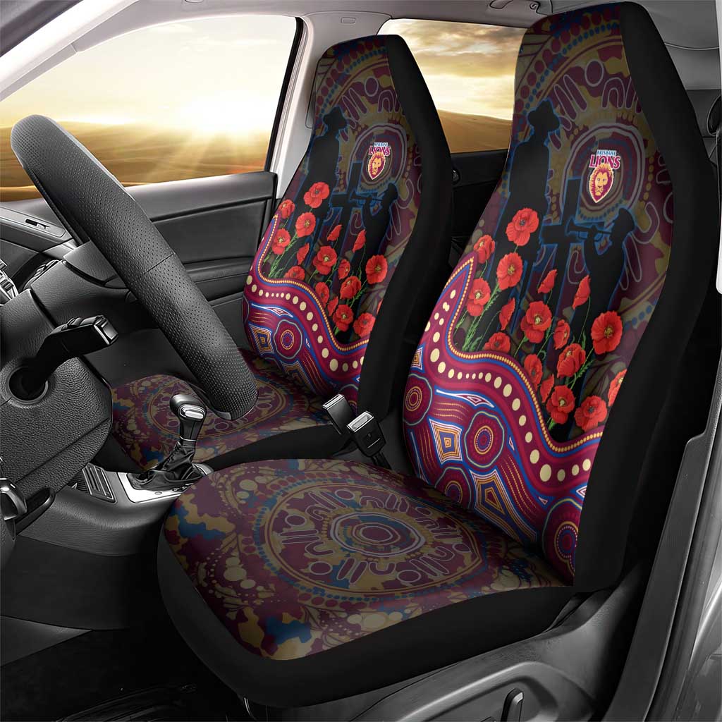 Brisbane Lions ANZAC Day Car Seat Cover Indigenous Dot Art with Poppy Flower Tribute