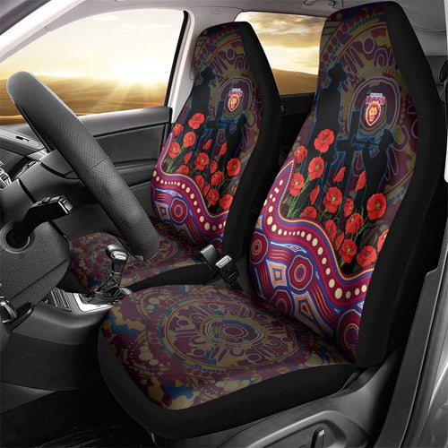 Brisbane Lions ANZAC Day Car Seat Cover Indigenous Dot Art with Poppy Flower Tribute