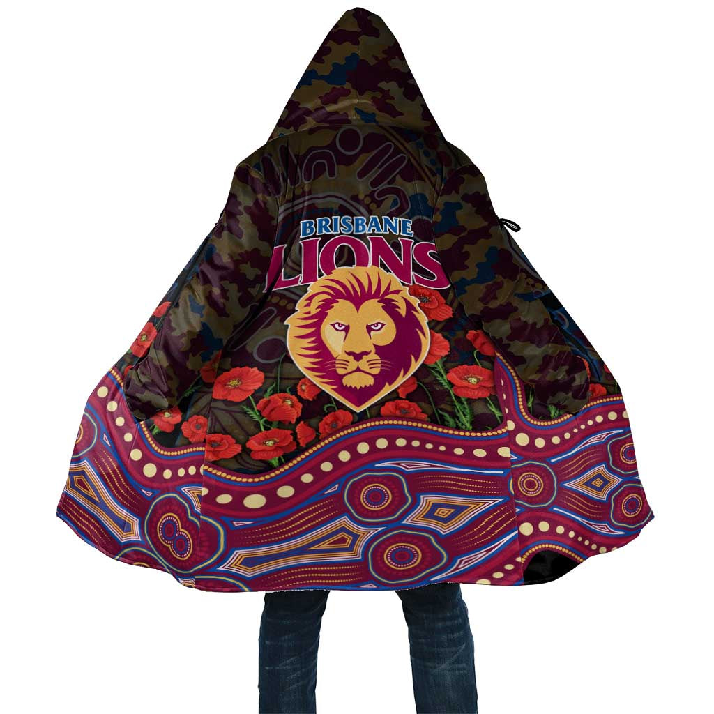 Brisbane Lions ANZAC Day Cloak Indigenous Dot Art with Poppy Flower Tribute