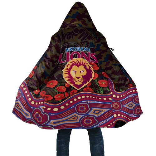 Brisbane Lions ANZAC Day Cloak Indigenous Dot Art with Poppy Flower Tribute