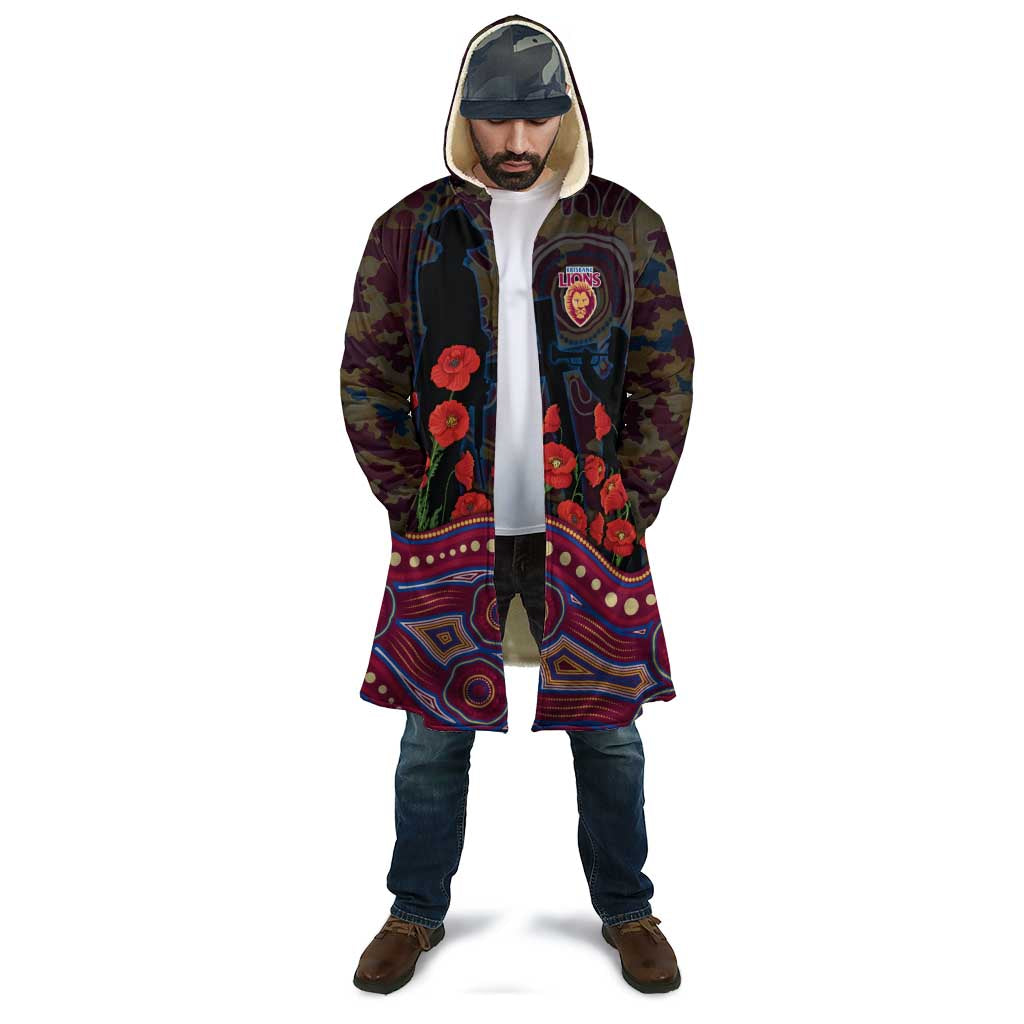 Brisbane Lions ANZAC Day Cloak Indigenous Dot Art with Poppy Flower Tribute