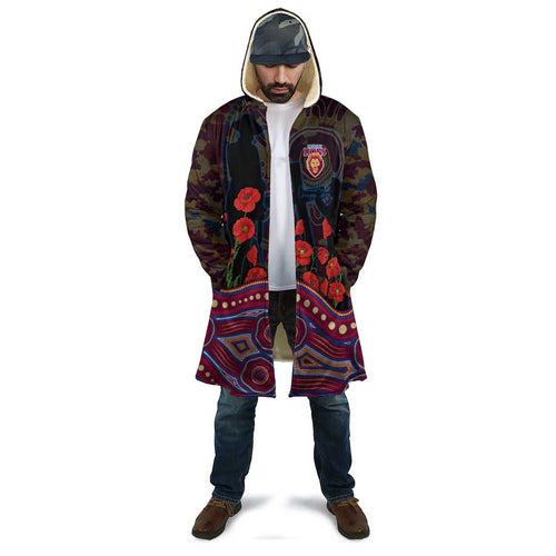 Brisbane Lions ANZAC Day Cloak Indigenous Dot Art with Poppy Flower Tribute