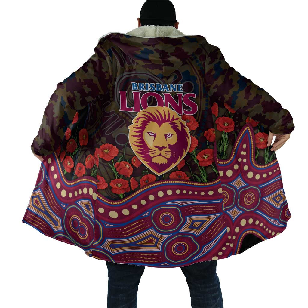 Brisbane Lions ANZAC Day Cloak Indigenous Dot Art with Poppy Flower Tribute