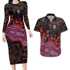 Brisbane Lions ANZAC Day Couples Matching Long Sleeve Bodycon Dress and Hawaiian Shirt Indigenous Dot Art with Poppy Flower Tribute