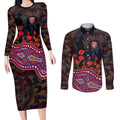 Brisbane Lions ANZAC Day Couples Matching Long Sleeve Bodycon Dress and Long Sleeve Button Shirt Indigenous Dot Art with Poppy Flower Tribute