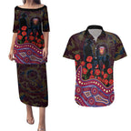 Brisbane Lions ANZAC Day Couples Matching Puletasi and Hawaiian Shirt Indigenous Dot Art with Poppy Flower Tribute
