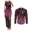 Brisbane Lions ANZAC Day Couples Matching Tank Maxi Dress and Long Sleeve Button Shirt Indigenous Dot Art with Poppy Flower Tribute