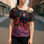 Brisbane Lions ANZAC Day Cross Shoulder Shirt Indigenous Dot Art with Poppy Flower Tribute