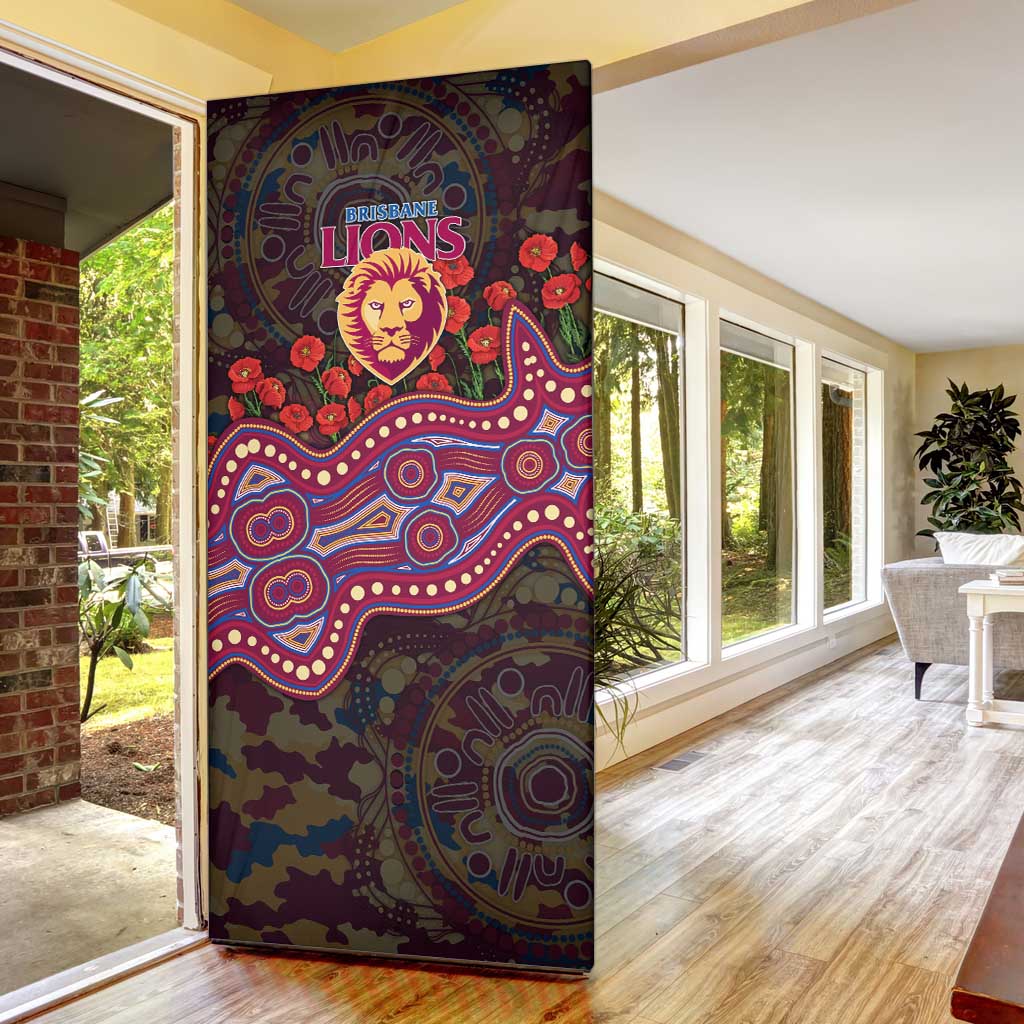Brisbane Lions ANZAC Day Door Cover Indigenous Dot Art with Poppy Flower Tribute