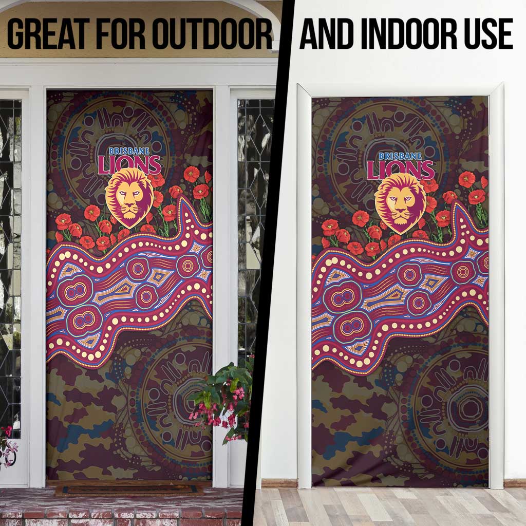 Brisbane Lions ANZAC Day Door Cover Indigenous Dot Art with Poppy Flower Tribute
