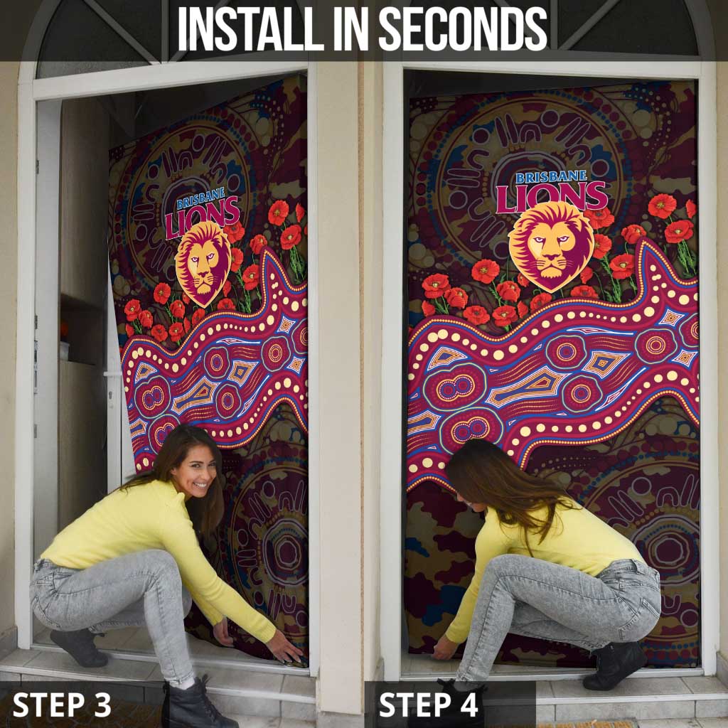 Brisbane Lions ANZAC Day Door Cover Indigenous Dot Art with Poppy Flower Tribute