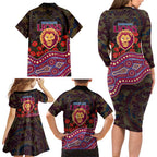 Brisbane Lions ANZAC Day Family Matching Long Sleeve Bodycon Dress and Hawaiian Shirt Indigenous Dot Art with Poppy Flower Tribute