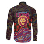 Brisbane Lions ANZAC Day Family Matching Off The Shoulder Long Sleeve Dress and Hawaiian Shirt Indigenous Dot Art with Poppy Flower Tribute